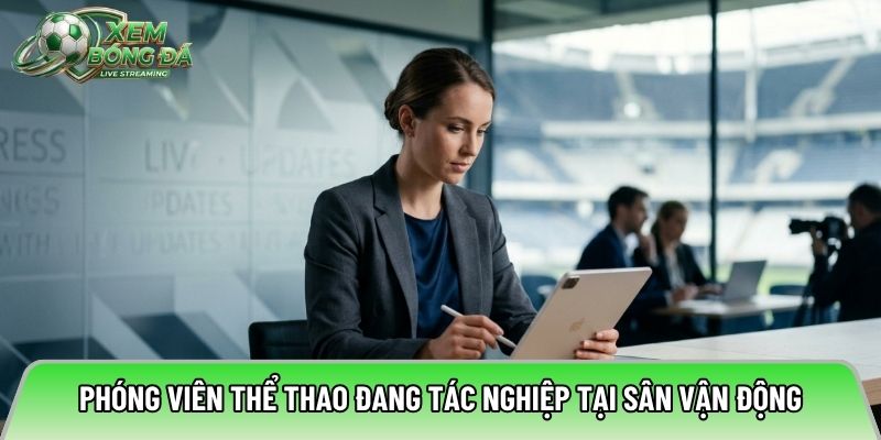 Phóng viên thể thao đang tác nghiệp tại sân vận động