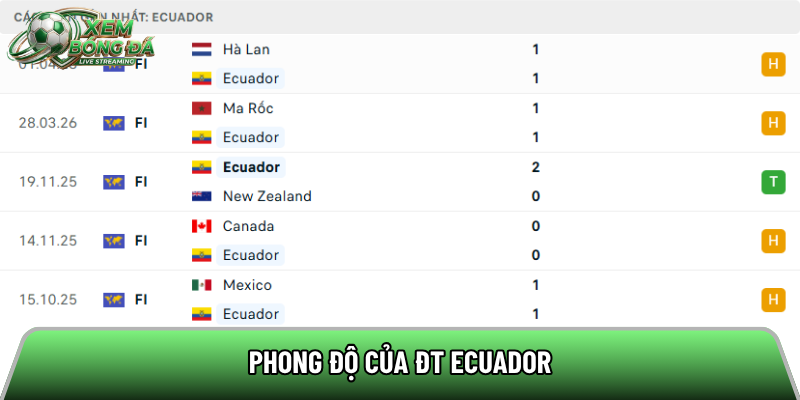 Phong độ của ĐT Ecuador