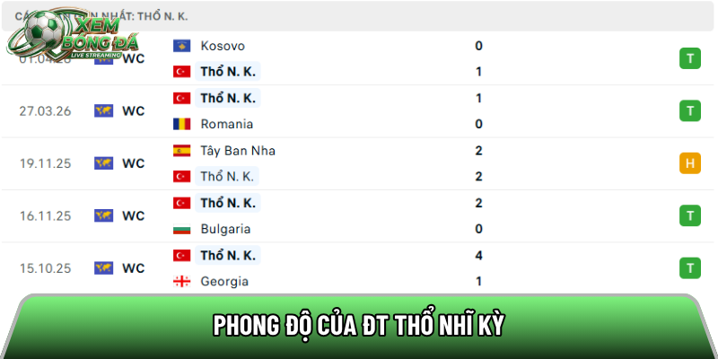Phong độ của đội tuyển Thổ Nhĩ Kỳ